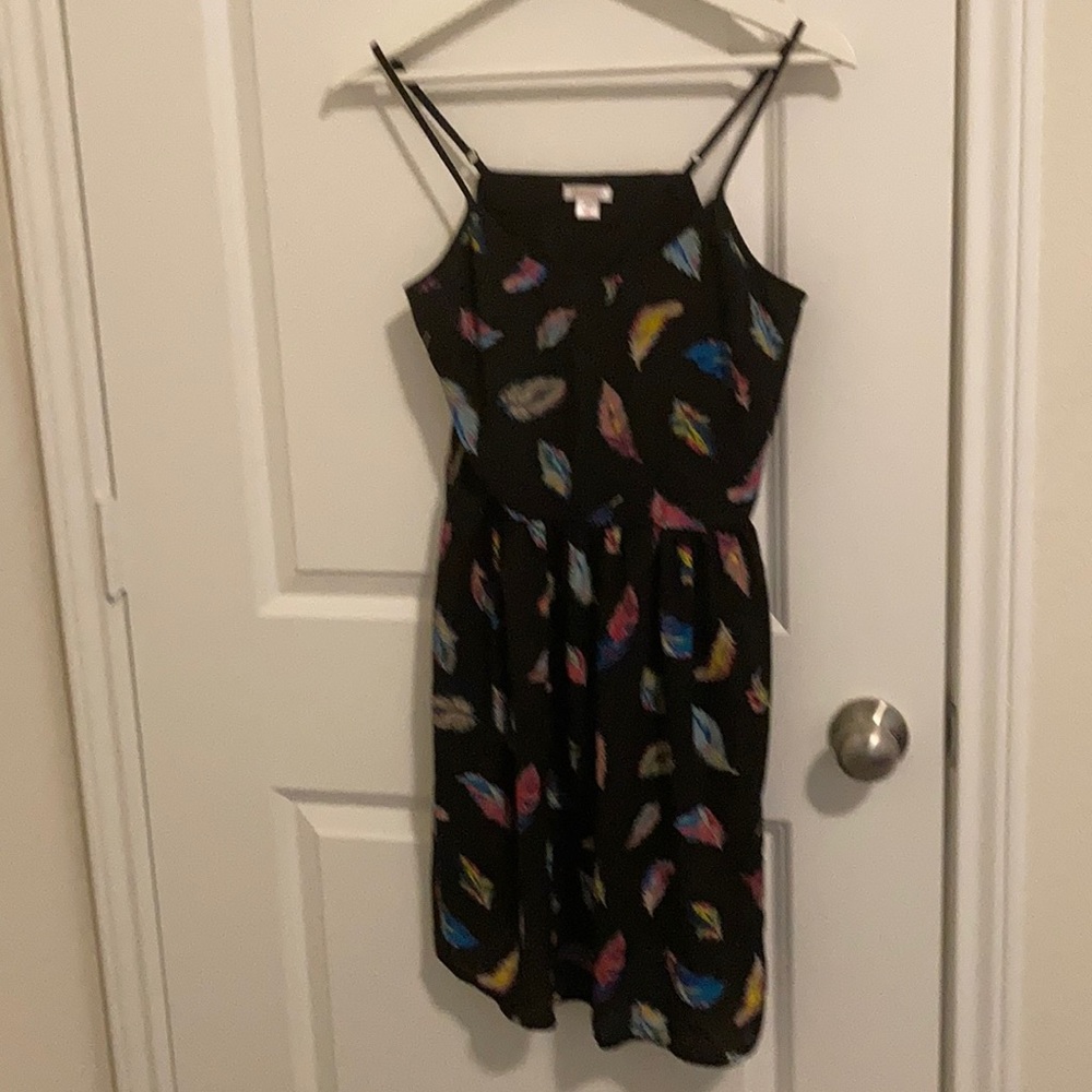 Black sundress with colorful feathers